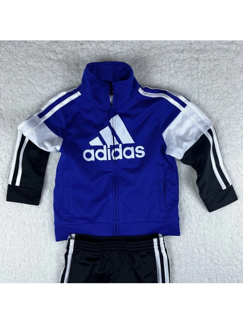 Adidas Boys 2T Track 2 Piece Suit Jacket Sweatpants Blue Black White Polyester